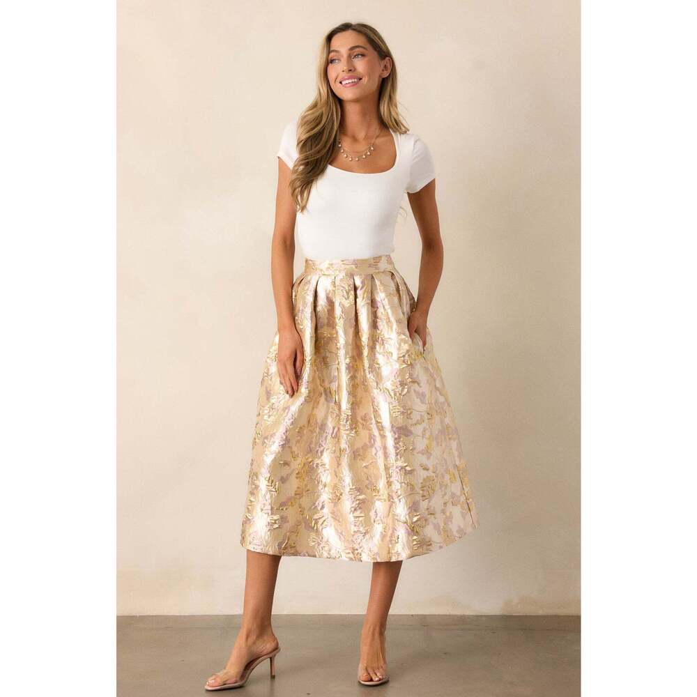 Red Dress Forever Grateful Gold Jacquard Midi Skirt Size MM / Gold